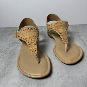 Vaneli "Arcis" Cork and Brass Studded Slingback Sandals Womens Size 6M